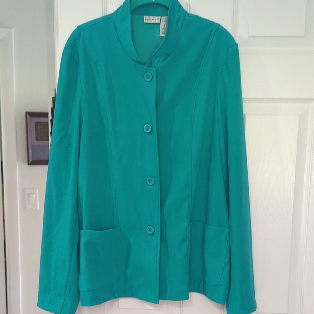 Teal Women's Button Down Blazer with Front Pockets Size XL or 16
